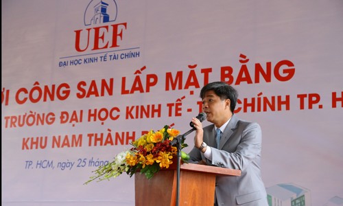 UEF khởi công dự án xây dựng hơn 1.000 tỷ đồng TS. Nguyễn Thanh Giang – Hiệu trưởng Nhà trường phát biểu tại buổi lễ