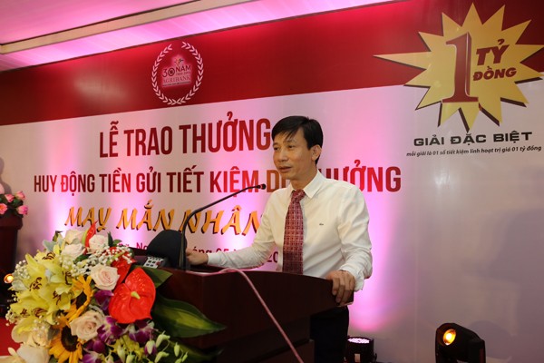 Agribank trao giải đặc biệt thứ 2 cho khách hàng Phó Tổng Giám đốc Agribank Phạm Đức Tuấn phát biểu tại Lễ trao giải.