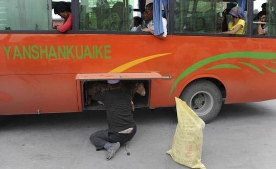 Trung Quốc cấm mang sữa chua lên xe buýt ở Tân Cương Hành khách đi xe buýt ở Tân Cương sẽ bị kiểm tra nghiêm ngặt để ngăn chặn khủng bố. Ảnh: Reuters