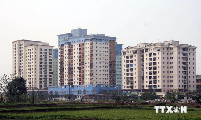 Khẩn trương khắc phục lún tại khu Đền Lừ 2 Khu chung cư Đền Lừ tại quận Hoàng Mai. (Nguồn: Tuấn Anh/TTXVN)