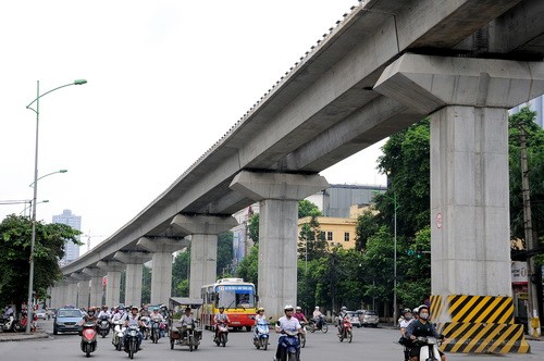 Dự án đường sắt Cát Linh - Hà Đông tiếp tục thi công Một đoạn tuyến đường sắt Cát Linh - Hà Đông đã hoàn thành lao lắp dầm. Ảnh: VOV giao thông.