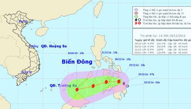 Bão Jangmi mạnh cấp 8 sẽ tiến vào biển Đông Hướng di chuyển của bão Jangmi. Ảnh: Trung tâm Dự báo khí tượng thủy văn TƯ.