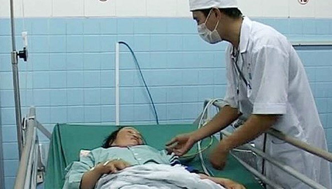 Rắn lục đuôi đỏ cắn hai người nhập viện Hai nông dân ở Quảng Trị bị rắn lục đuôi đỏ cắn khi đang gặt lúa. Ảnh: Hoàng Táo.