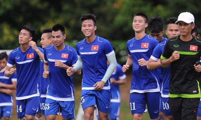 U23 Việt Nam vs U23 Brunei: Không có cửa hòa Các cầu thủ luôn tỏ ra vui vẻ trong buổi tập cuối cùng trước trận khai màn SEA Games 28. Ảnh: VSI.