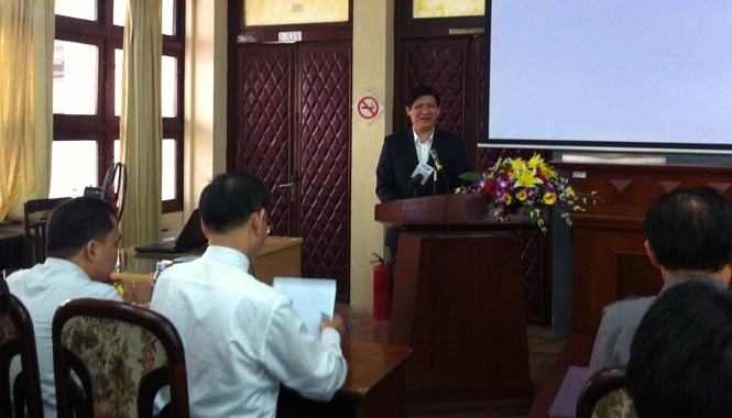 Khai mạc khóa đào tạo, bồi dưỡng nghiệp vụ về thanh tra ATTP GS. TS. Nguyễn Thanh Long - Thứ trưởng Bộ Y tế, Ủy viên thường trực Ban chỉ đạo liên ngành Trung ương VSATTP phát biểu tại Lễ khai mạc.