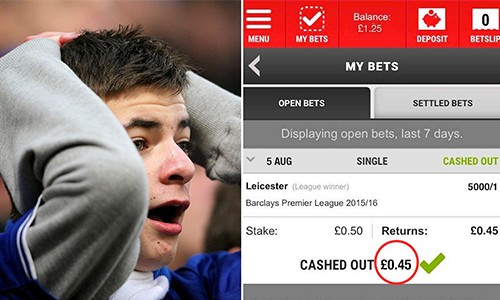 CĐV Leicester lỡ cơ hội thắng cược 5.000 lần vì tiếc 0,5 bảng Không tin tưởng vào Leicester khiến một fan chịu lỗ 5 xu, thay vì kiên nhẫn chờ đợi và có cơ hội thắng cược 2500 bảng. Ảnh: Sun.