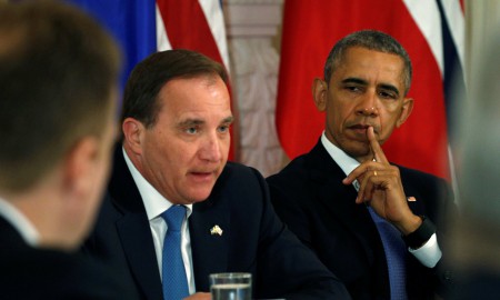 Ông Obama phản đối Nga tăng hiện diện quân sự ở Bắc Âu Tổng thống Obama chủ trì cuộc họp đa phương với lãnh đạo 5 nước Bắc Âu. Ảnh: Reuters.