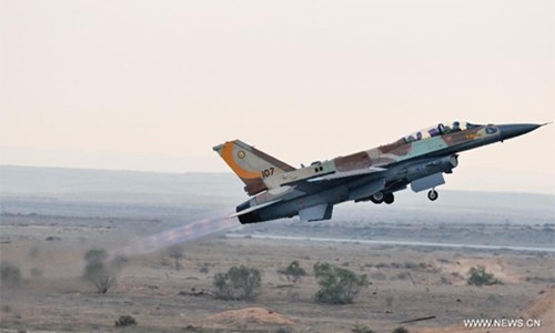 Israel không kích trả đũa Syria vì bị trúng rocket Chiến đấu cơ F-16 của không quân Israel. Ảnh: News.cn.