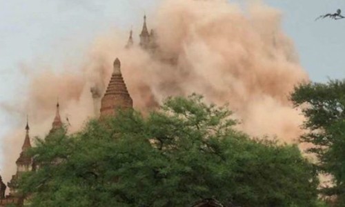 Động đất 6,8 độ Richter ở Myanmar, 100 chùa cổ hư hại Một ngôi chùa bị ảnh hưởng trong trận động đất. Ảnh: Hnin Yadana Zaw.