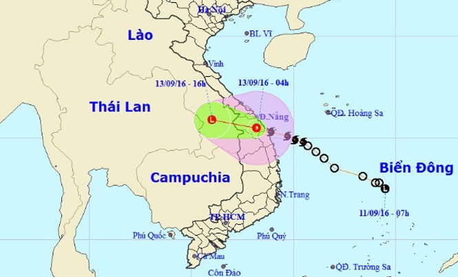 Bão số 4 suy yếu thành áp thấp nhiệt đới Vị trí và dự báo đường đi của cơn bão số 4. Nguồn: Trung tâm Dự báo Khí tượng Thủy văn Trung ương.