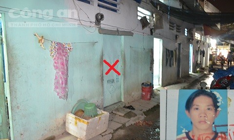 Con rể đâm chết cha vợ trong phòng trọ ở Sài Gòn Nguyễn Văn Viện (ảnh nhỏ) và phòng trọ (dấu X đỏ) của vợ chồng ông Tám.