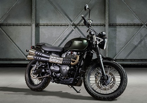 Triumph Street Scrambler - tân binh hoài cổ Street Scrambler phát triển từ T100 Scrambler và Street Twin, gợi lại thiết kế của những chiếc xe huyền thoại của thập niên 70.