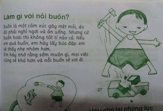 Xôn xao sách 'Phép lịch sự' dạy trẻ dùng búa đập khi buồn Hình ảnh của cuốn sách được chia sẻ trên mạng. Ảnh chụp màn hình.