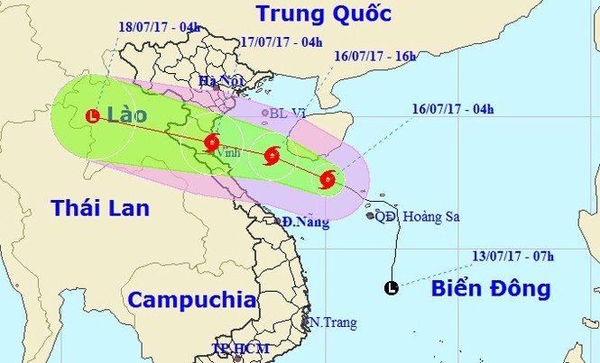 Bão số 2 tăng cấp hướng thẳng Thanh Hóa - Hà Tĩnh Dự báo đường đi và vị trí của cơn bão số 2. Ảnh: NCHMF.
