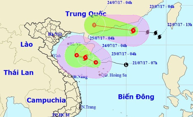 Bão kép trên biển Đông Vị trí và đường đi của bão số 3 và áp thấp nhiệt đới. (Nguồn: nchmf.gov.vn)