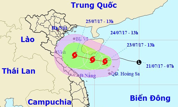 Bão số 4 giật cấp 10 hình thành trên biển Đông Vị trí và đường đi của bão số 4. (Nguồn: nchmf.gov.vn)