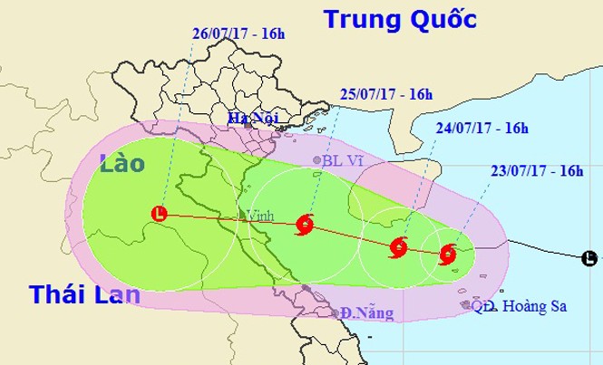 Bão số 4 giật cấp 10 hướng Thanh Hóa - Quảng Bình Vị trí và đường đi của bão số 4. (Nguồn: nchmf.gov.vn)