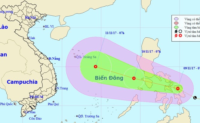 Áp thấp nhiệt đới tiến vào biển Đông, gió giật cấp 8 Vị trí và hướng di chuyển của áp thấp nhiệt đới. Ảnh: NCHMF.