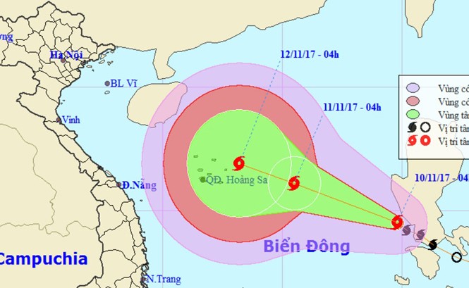 Bão Haikui giật cấp 10 đi vào biển Đông, khả năng mạnh thêm Vị trí và hướng di chuyển của cơn bão số 13. Ảnh: NCHMF.
