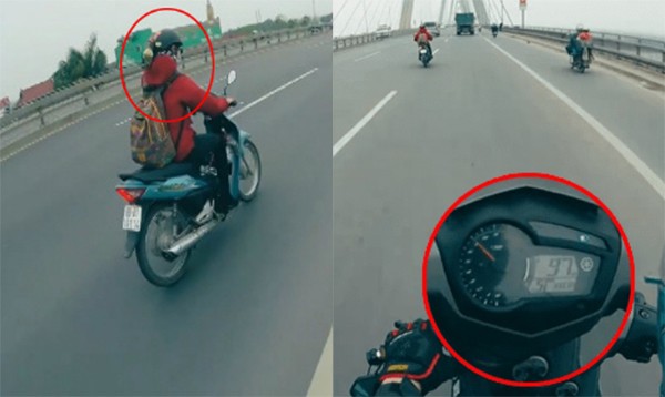 Thanh niên phóng Exciter 100 km/h bị cô gái đi Wave cho 'hít khói' Thanh niên phóng Exciter 100 km/h không đuổi kịp cô gái đi Wave. Ảnh cắt từ video.