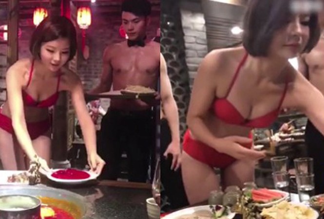 Bản tin 14H: Mỹ nữ mặc bikini phục vụ khách trong quán lẩu Nữ nhân viên gợi cảm trong nhà hàng.
