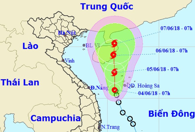Áp thấp nhiệt đới đang mạnh lên thành bão, gió giật cấp 8 Vị trí và hướng di chuyển của áp thấp nhiệt đới. Ảnh: NCHMF.