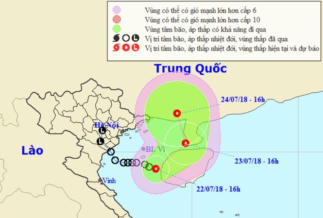 Ngập lụt chưa dứt, lại xuất hiện áp thấp nhiệt đới ở vịnh Bắc Bộ Hướng di chuyển của áp thấp nhiệt đới. Ảnh: NCHMF.