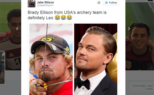 Olympic 2016: Cung thủ nổi tiếng vì giống Leonardo DiCaprio "Brady Ellison ở đội bắn cung Mỹ chắc chắn là Leo", một người quả quyết.