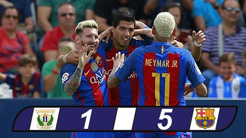 Bộ ba 'sát thủ' nổ súng, Barca tạo mưa gôn Sau trận thắng Celtic với tỷ số 7-0 tại Champions League, Barca trút thêm một cơn mưa bàn thắng khi gặp Leganes ở vòng bốn La Liga.