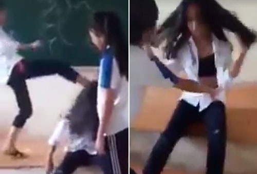 Bảy nữ sinh ở Hà Nội bị kỷ luật vì đánh bạn học Năm nữ sinh lớp 7 trường THCS Trường Yên (Chương Mỹ, Hà Nội) đã đánh hội đồng, phanh áo một bạn nữ tại lớp học. Ảnh cắt từ clip.