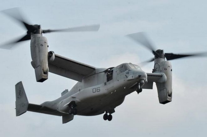 Bản tin 14H: Máy bay chở quân gặp nạn, 20 lính Mỹ thương vong Chiếc máy bay MV-22 Osprey. (Nguồn: UPI)