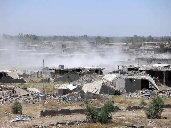 Bản tin 14H: IS suy yếu rõ rệt tại Iraq Khói bốc lên trong các cuộc giao tranh giữa binh sỹ Iraq với các tay súng IS tại Fallujah, phía Tây tỉnh Anbar ngày 26/6. (Nguồn: THX/TTXVN)