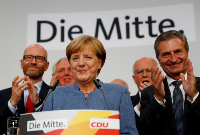 Giữ chắc ghế Thủ tướng Đức, bà Merkel vẫn chưa thể 'thở phào' Liên đảng bảo thủ CDU/CSU của bà Merkel thắng trong bầu cử Đức 2017. Ảnh: Reuters