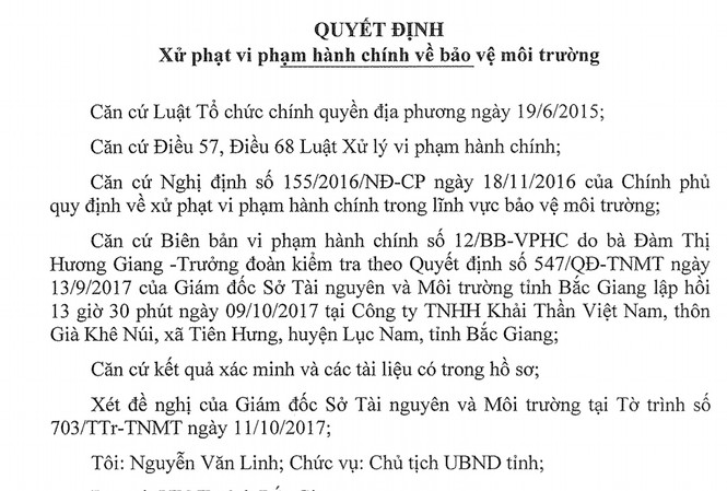 Xử phạt 560 triệu đồng, đình chỉ 3 tháng doanh nghiệp “bức tử” môi trường Xử phạt 560 triệu đồng, đình chỉ 3 tháng doanh nghiệp “bức tử” môi trường