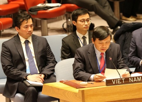 Giải pháp ‘Hai nhà nước’ ngày càng xa vời với Israel, Palestine Đại sứ Đặng Đình Quý phát biểu tại phiên thảo luận. (Ảnh: BNG)