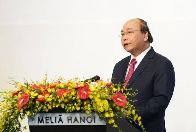 Việt Nam luôn cháy bỏng khát vọng hoà bình, thịnh vượng Thủ tướng Nguyễn Xuân Phúc phát biểu tại tiệc chiêu đãi. (Ảnh: Quang Hiếu)
