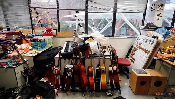 Cảnh sát Hong Kong kết thúc cuộc vây giáp trường đại học Một góc trong ĐH Bách khoa Hong Kong sau cuộc vây giáp. (Ảnh: Reuters)