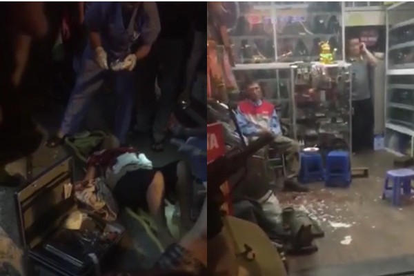 Vợ bị chồng dùng kéo đâm gục ngay tại nhà Hiện trường vụ việc. Ảnh cắt từ video.