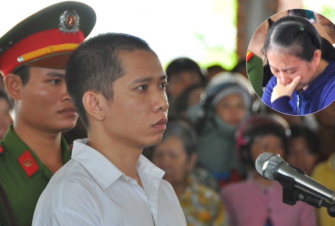 Vợ kỹ sư cầm súng cướp ngân hàng khóc nức nở tại tòa Bị cáo Hưng tại phiên tòa và vợ bị cáo (ảnh nhỏ)