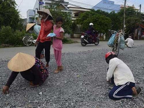 Dân bới đường tìm “vàng”: ‘Loại đá này rất độc’ Chiều 12-12, nhiều người vẫn lọ mọ tìm nhặt “vàng”