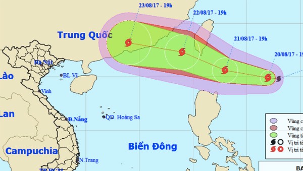 Xuất hiện cơn bão mạnh trên biển Đông Đường đi của bão. Ảnh: NCHMF