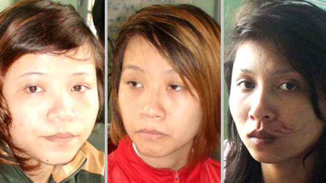 24 giờ truy bắt nhóm 'nữ quái' đâm chết người vì va chạm giao thông Các đối tượng: Hà, Hạnh, Trinh tại cơ quan Công an huyện Thống Nhất