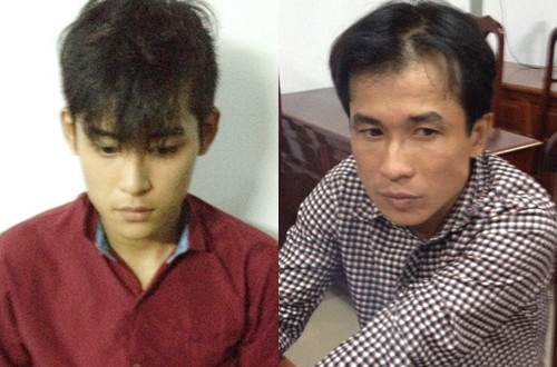 Kẻ bán ma túy thủ súng, trấn áp con nghiện quỵt tiền Hai nghi can bị bắt. Ảnh: C.A