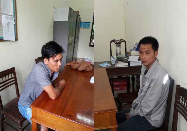Vừa mãn hạn tù, 2 đối tượng lại phạm tội hiếp dâm trẻ vị thành niên Đối tượng Thành (bên trái) và Thắng tại cơ quan điều tra
