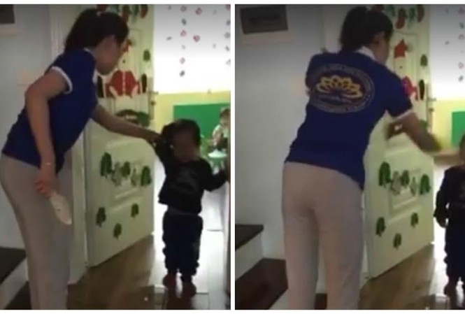 Đuổi việc 2 cô giáo mầm non dùng dép đánh vào đầu, kéo tai trẻ Ảnh cắt từ Clip