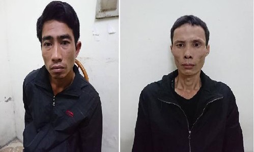 Đêm trốn chạy của kẻ đoạt mạng tài xế, cướp 34 tấn thép Liên (trái) và Cường tại trụ sở công an