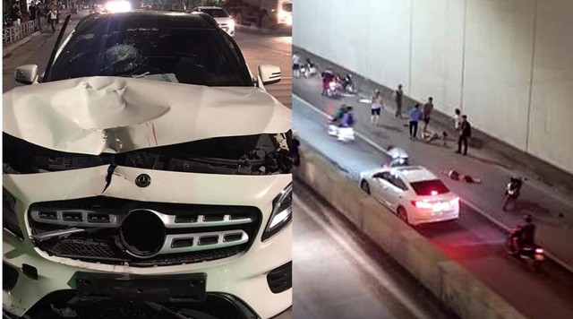 Cảnh sát 141 chặn xe Mercedes gây tai nạn ở hầm Kim Liên thế nào? Chiếc xe gây tai nạn bị hư hỏng nặng sau khi va chạm và hiện trường