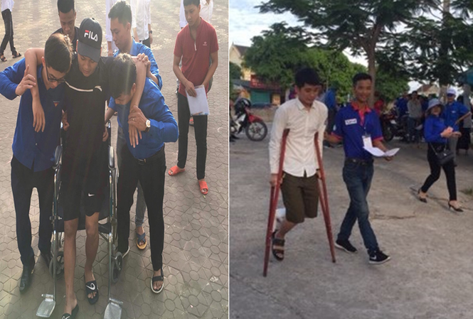 Nam sinh ngồi xe lăn, chống gậy tham gia kỳ thi THPT quốc gia Nam sinh ngồi xe lăn, chống gậy tham gia kỳ thi THPT quốc gia