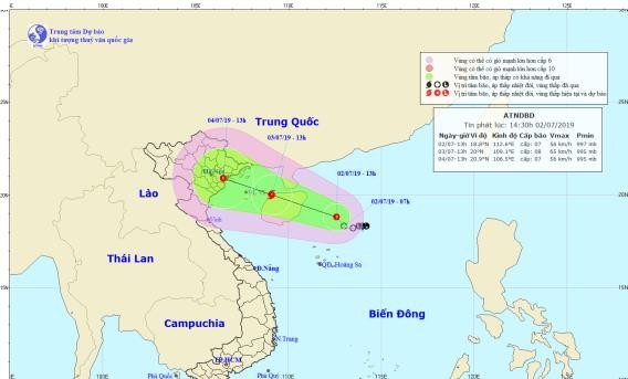 Áp thấp nhiệt đới có thể thành bão, đổ bộ từ Quảng Ninh đến Nam Định Vị trí và dự báo đường đi của áp thấp nhiệt đới