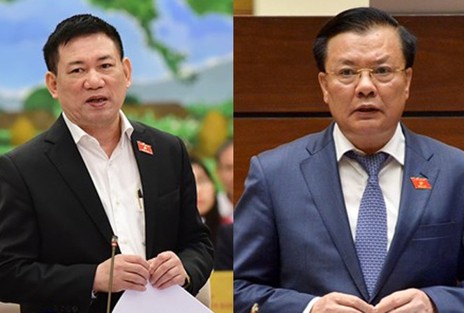Tổng Kiểm toán Nhà nước tranh luận nóng với Bộ trưởng Tài chính Tổng Kiểm toán Nhà nước Hồ Đức Phớc (trái) và Bộ trưởng Bộ Tài chính Đinh Tiến Dũng